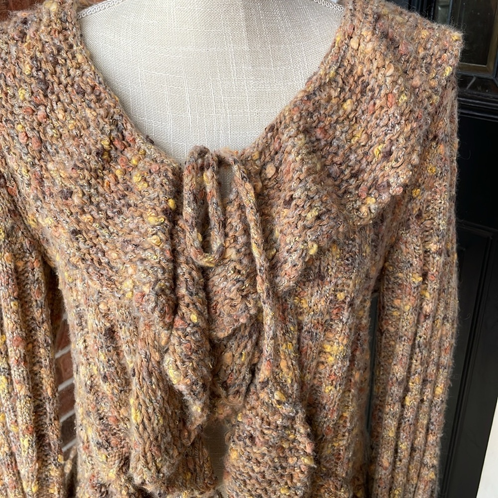 Ruby Rd. Boho Multicolor Wool Blend Knit Ruffle Cropped Cardigan Sweater - Picture 2 of 9